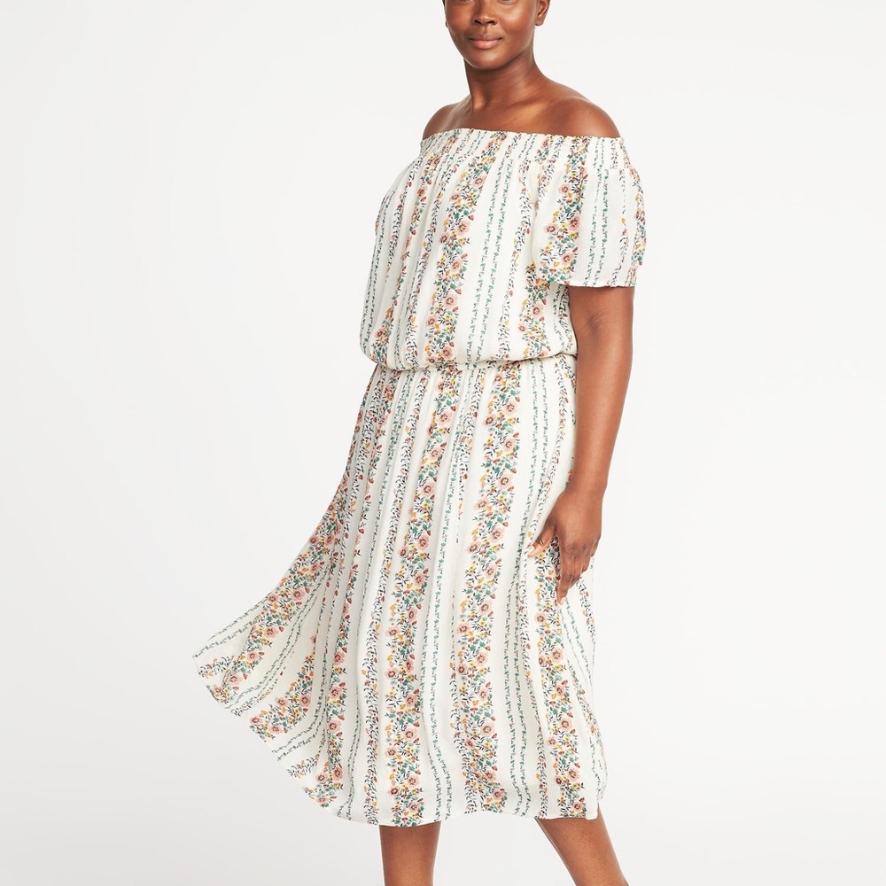 Old Navy Floral Midi Dress Off Shoulder L